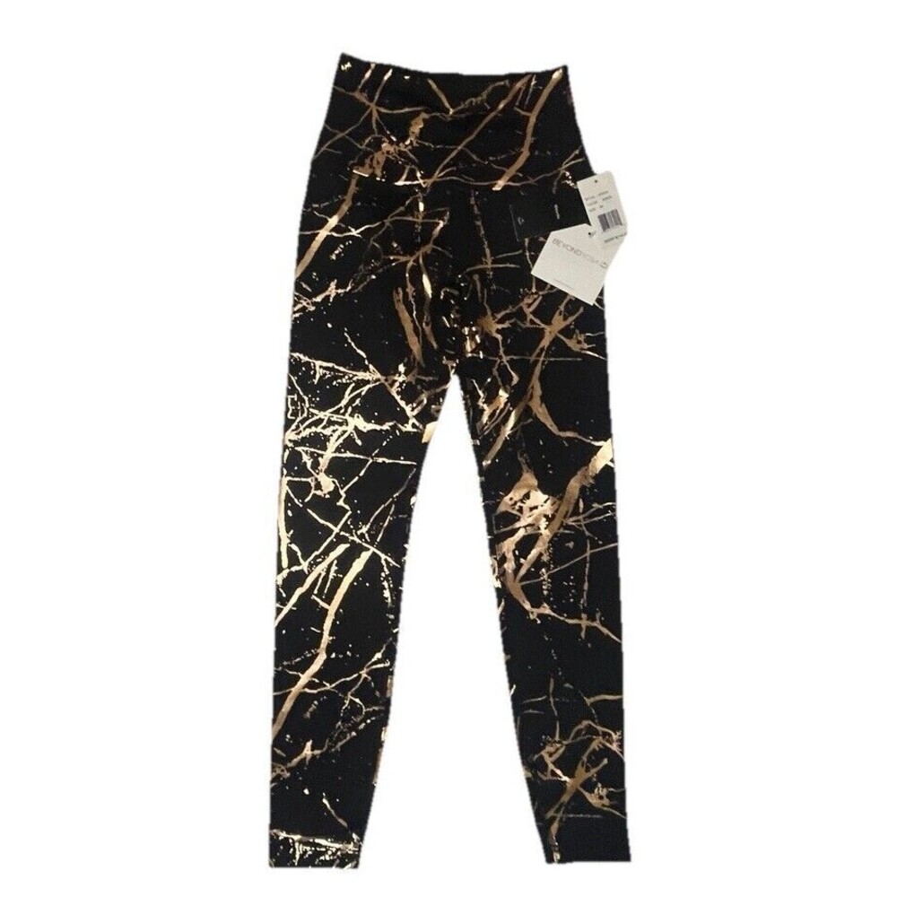 Beyond Yoga Lost Your Marbles Leggings Size XS High Rise Black Rose Gold NWT